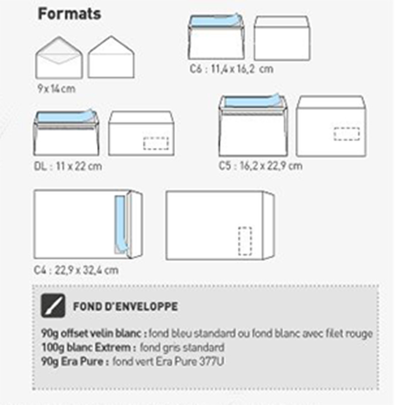 Enveloppe 90 grs 16.2 x 22.9 cm (C5) sans fenêtre